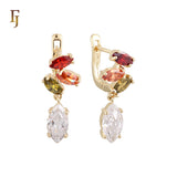 Cluster CZs 14K Gold Russian Lock Earrings