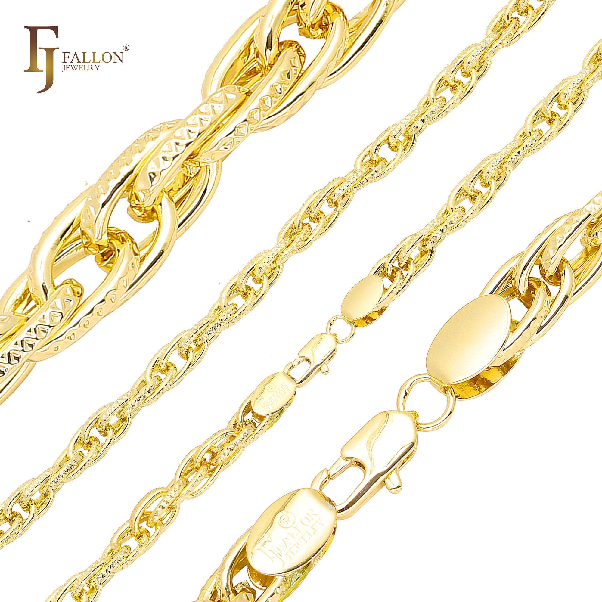 Rope hammered chains plated in 18K Gold, 14K Gold, Rose Gold