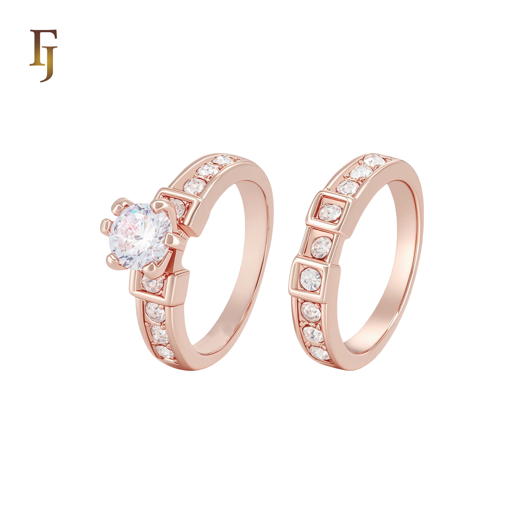 Cluster white CZs Rose Gold Wedding Set Rings