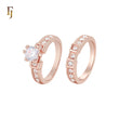 Cluster white CZs Rose Gold Wedding Set Rings