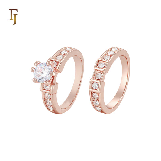 Cluster white CZs Rose Gold Wedding Set Rings
