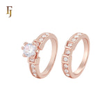 Cluster white CZs Rose Gold Wedding Set Rings