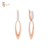 Pendientes de clip bicolor en oro rosa con marquesa alta y racimo de circonitas blancas