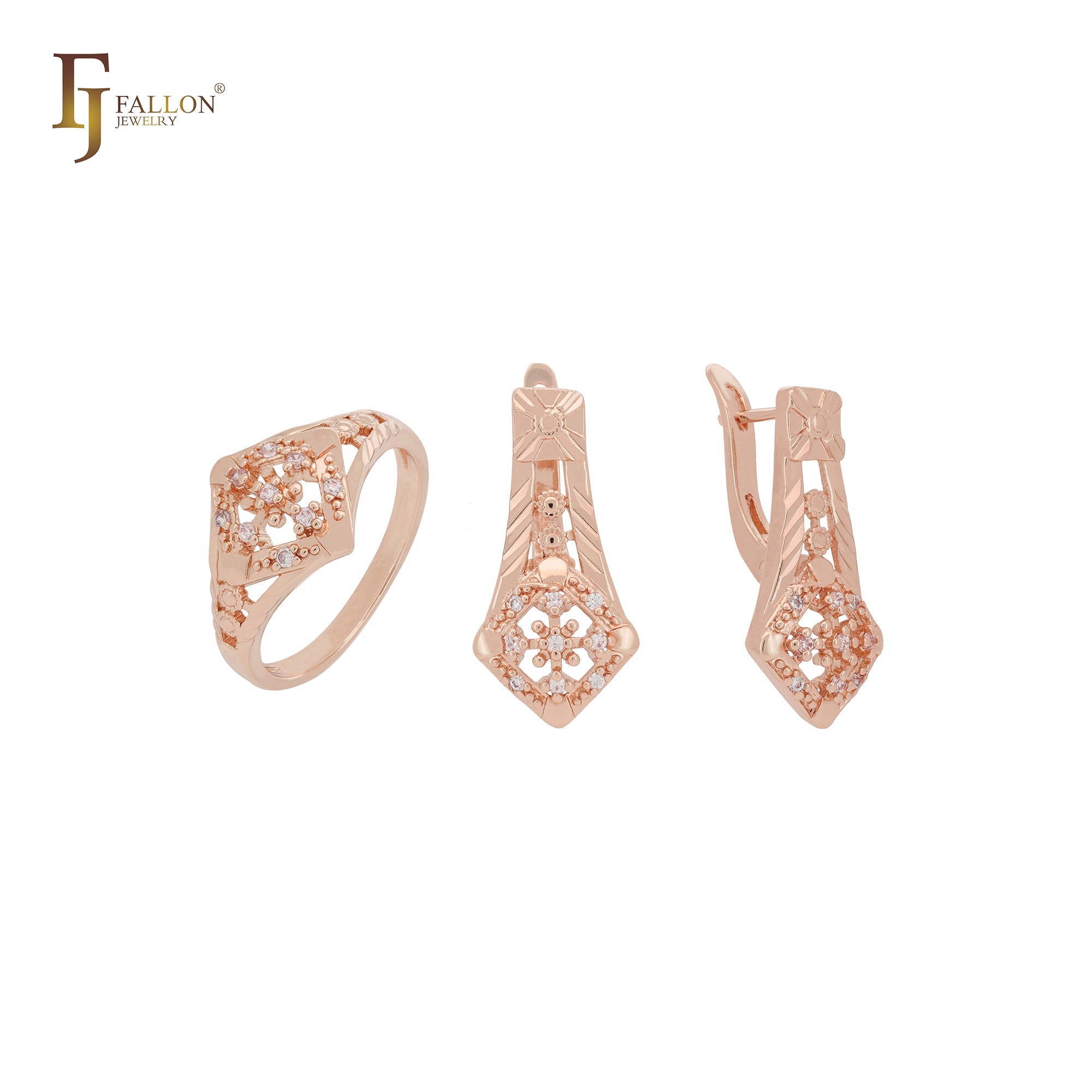Conjunto de joyas de oro rosa y oro de 14 quilates con anillos de Pendrey's Spotlight