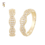 Wavy luxurious White CZs 14K Gold, Rose Gold Wedding Set Rings Engagement and Band