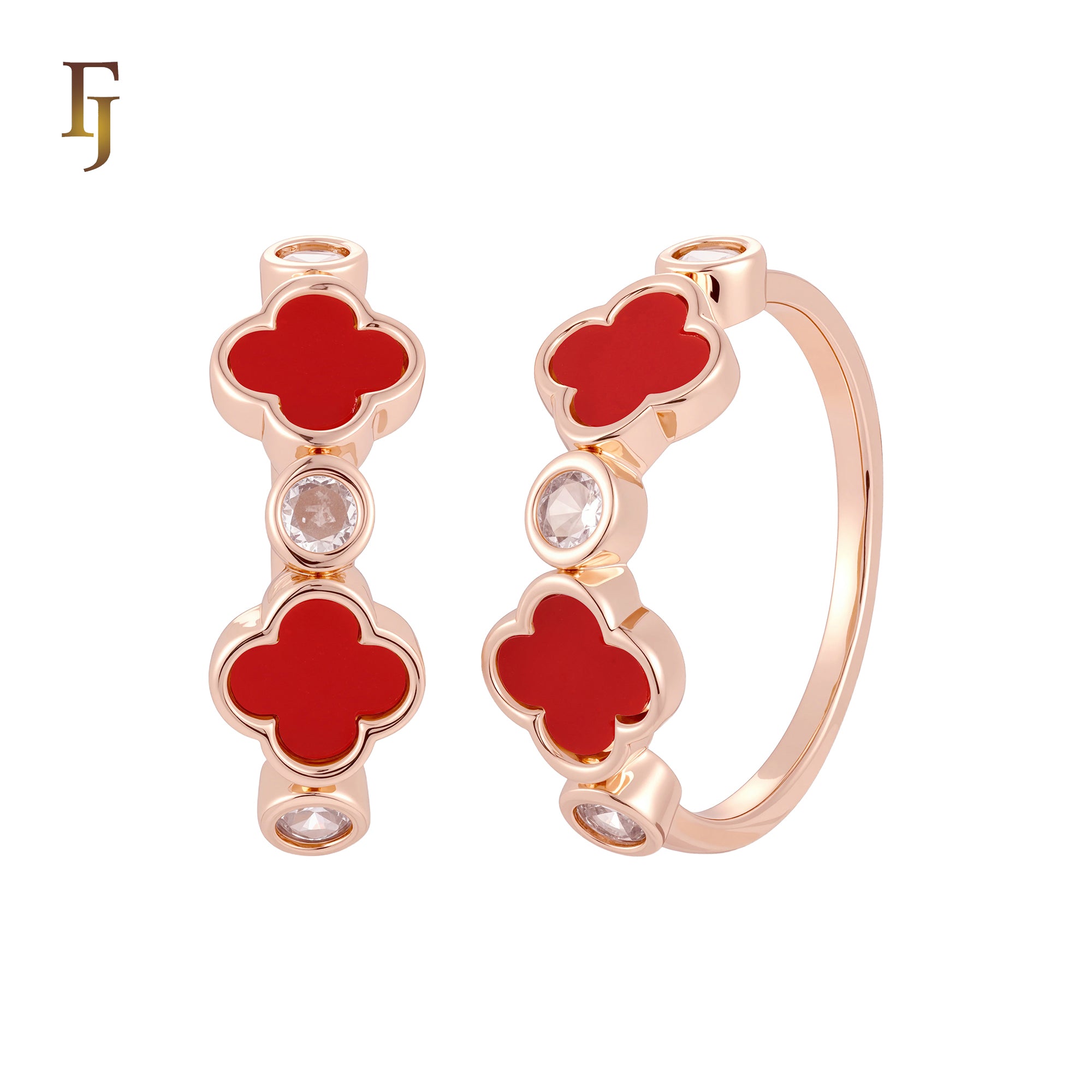Double colorful lucky Clover 14K Gold, Rose Gold Rings