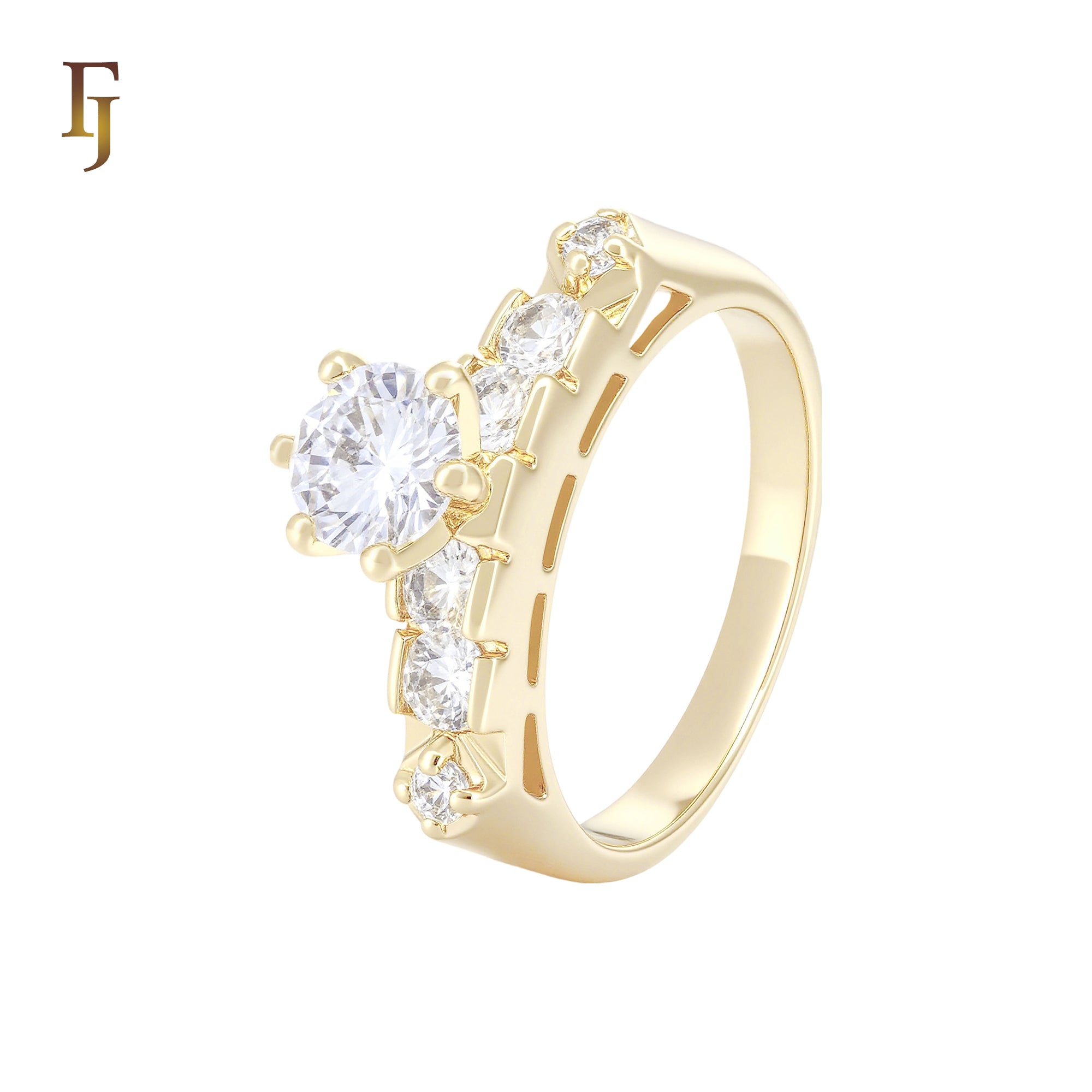 Multi 7.5mm white CZs 14K Gold Engagement Rings