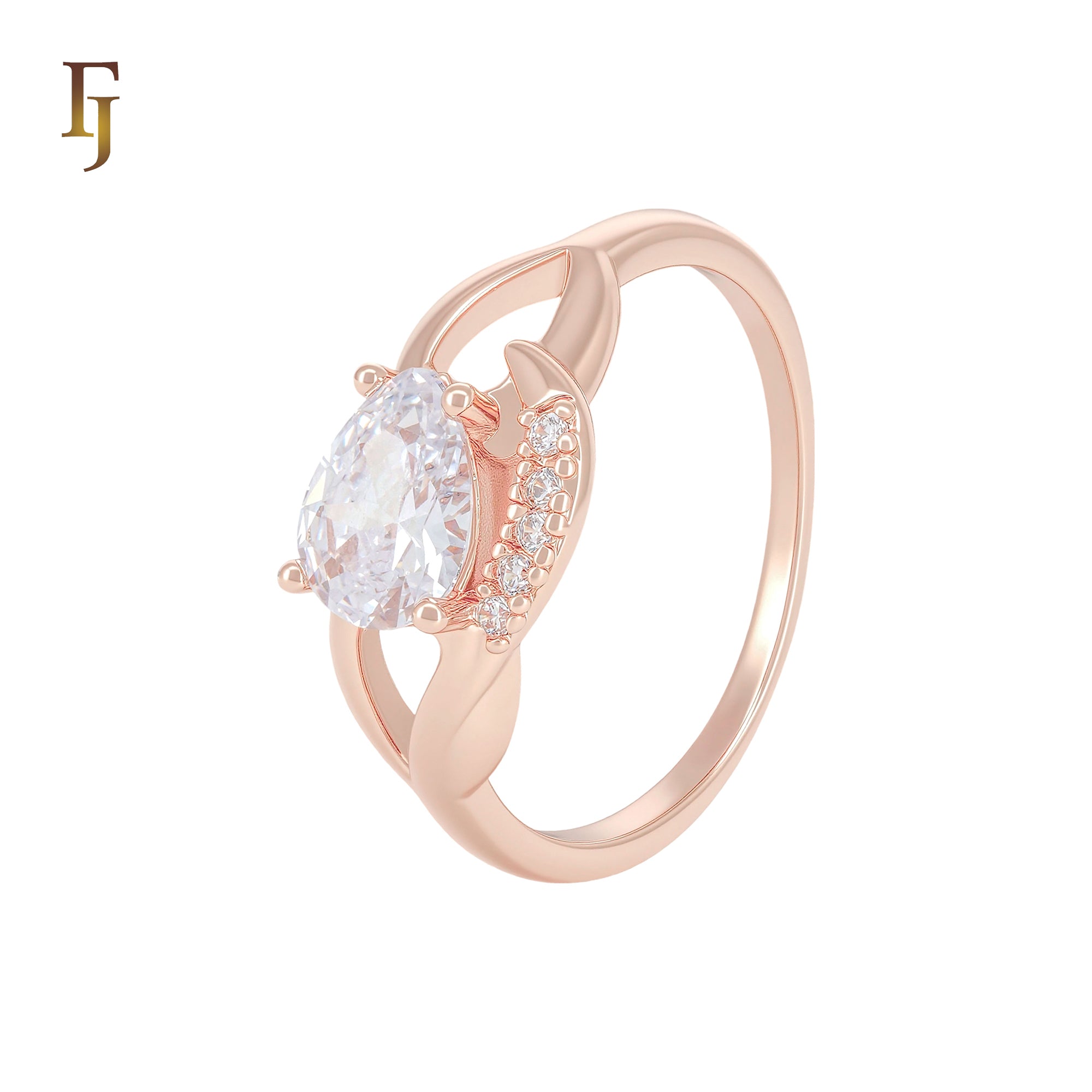 Solitaire teardrop shape white CZ Rose Gold Fashion Rings