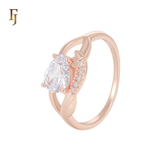 Solitaire teardrop shape white CZ Rose Gold Fashion Rings