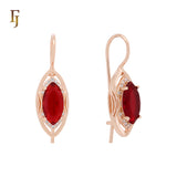 Rose Gold Wire Hook Earrings with Halo Zircon and Blue, Red, or Green Gem – 11×21.8mm | FJ Fallon Jewelry