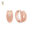 Textured mesh heart of white CZ Rose Gold Huggie Earrings