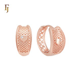 Textured mesh heart of white CZ Rose Gold Huggie Earrings