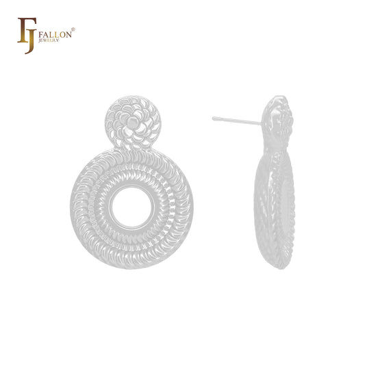 Pendientes de botón con forma de candado de girasol de mil capas en oro de 14 quilates, oro rosa y oro blanco.