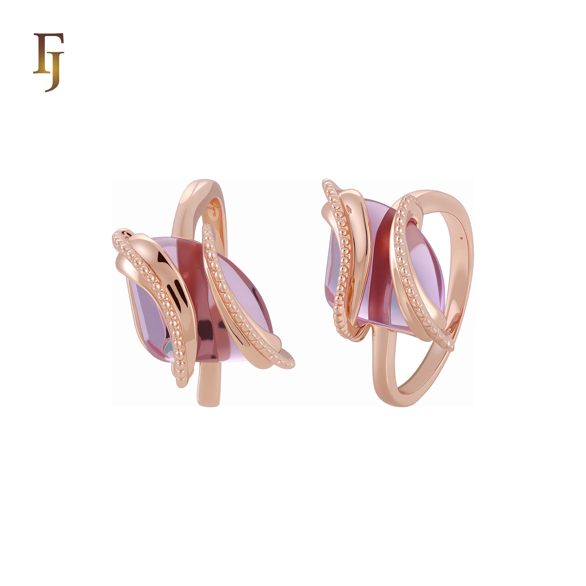 Double Ribbons clawed elegant Solitaire Colorful CZ Rose Gold Fashion Rings
