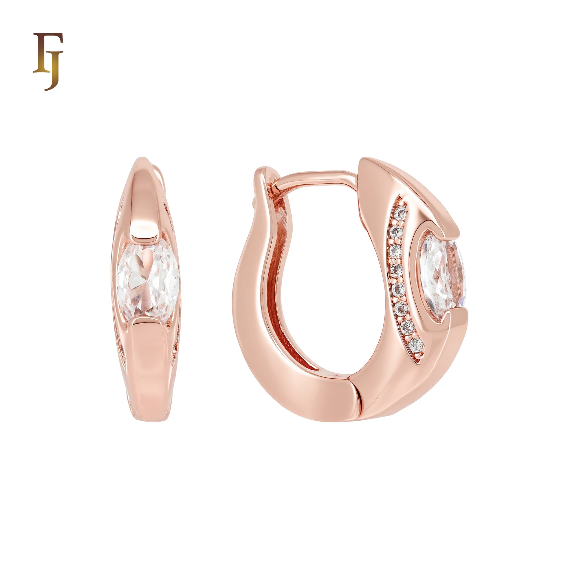 Solitaire Marquise white CZ Rose Gold Huggie Earrings