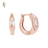 Solitaire Marquise white CZ Rose Gold Huggie Earrings