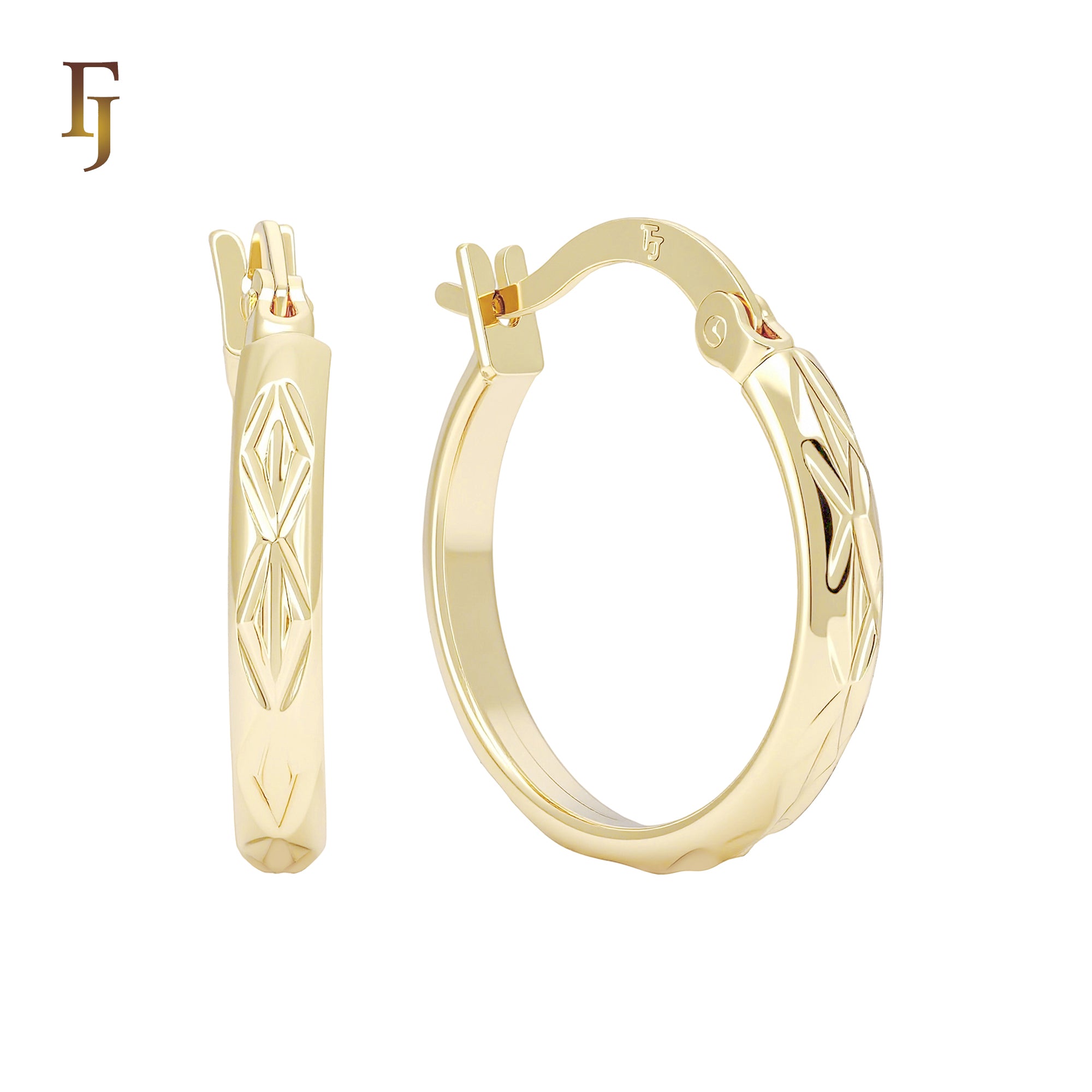 Star edged 14K Gold Hoop Earrings