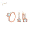 Lujosa banda de circonita blanca con triple pavé y circonita azul lago, conjunto de joyas de oro rosa con anillos.