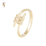 Double row crossing know of white CZs 14K Gold Fashion Rings