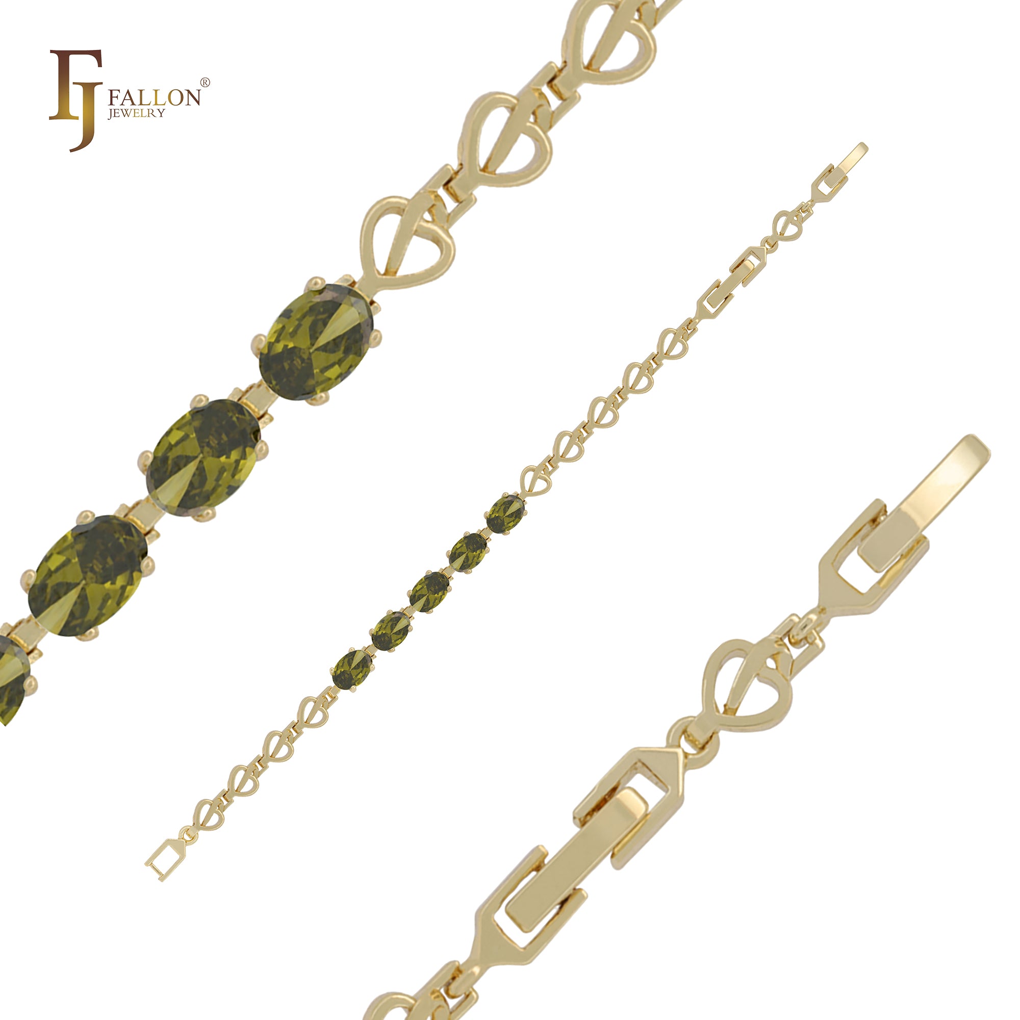 Fünf ovale bunte Cluster CZs herzhafte Link 14K Gold Armbänder