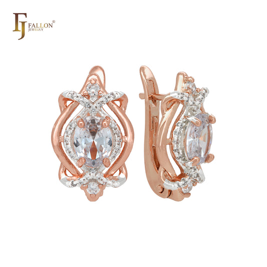 Роскошные серьги-клипсы из розового золота с переплетенными фианитами