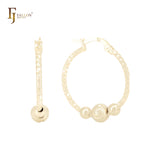 Rhombus textured Beaded 14K Gold Hoop Earrings