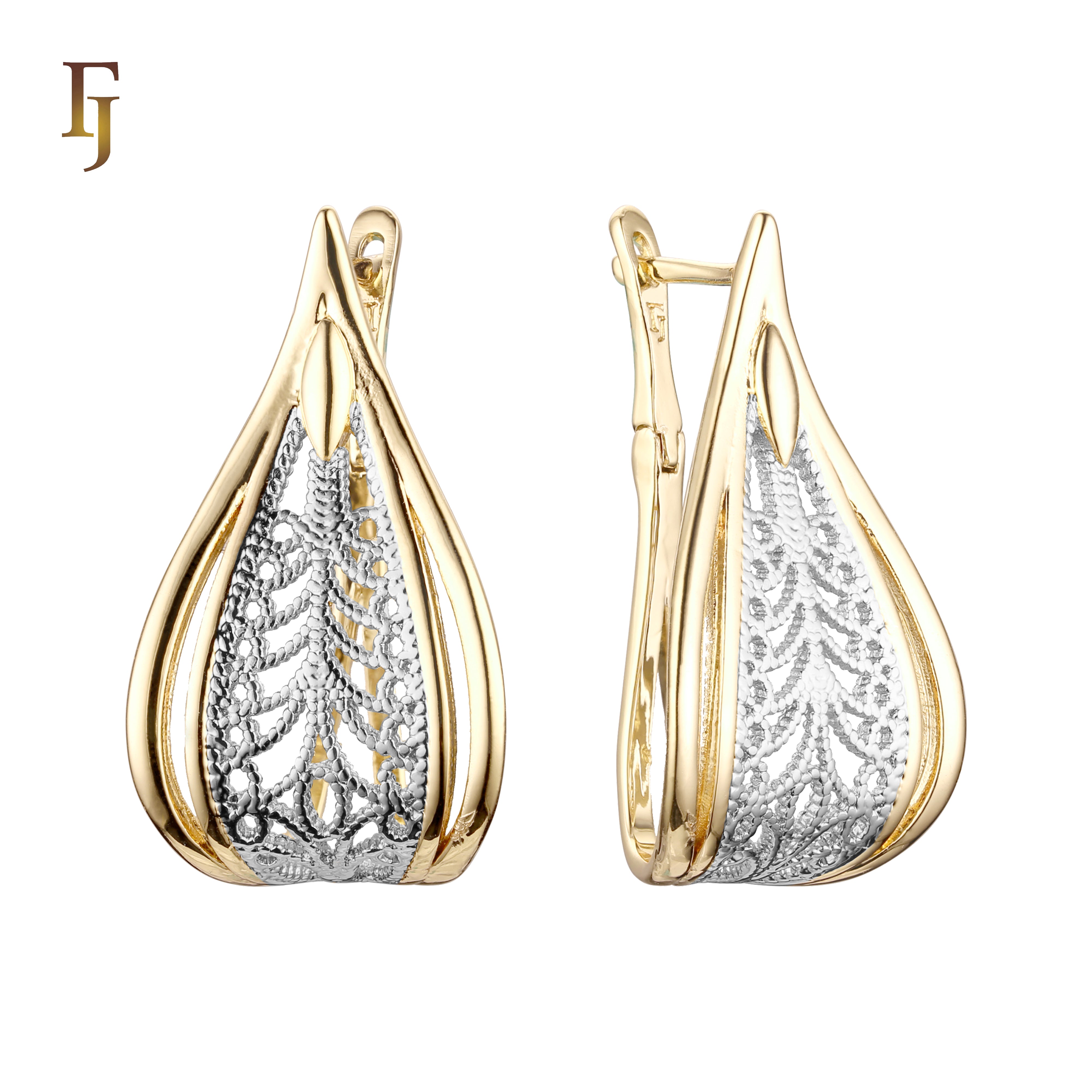 .Aretes en Oro de 14K, Oro Rosa, colores de baño en dos tonos