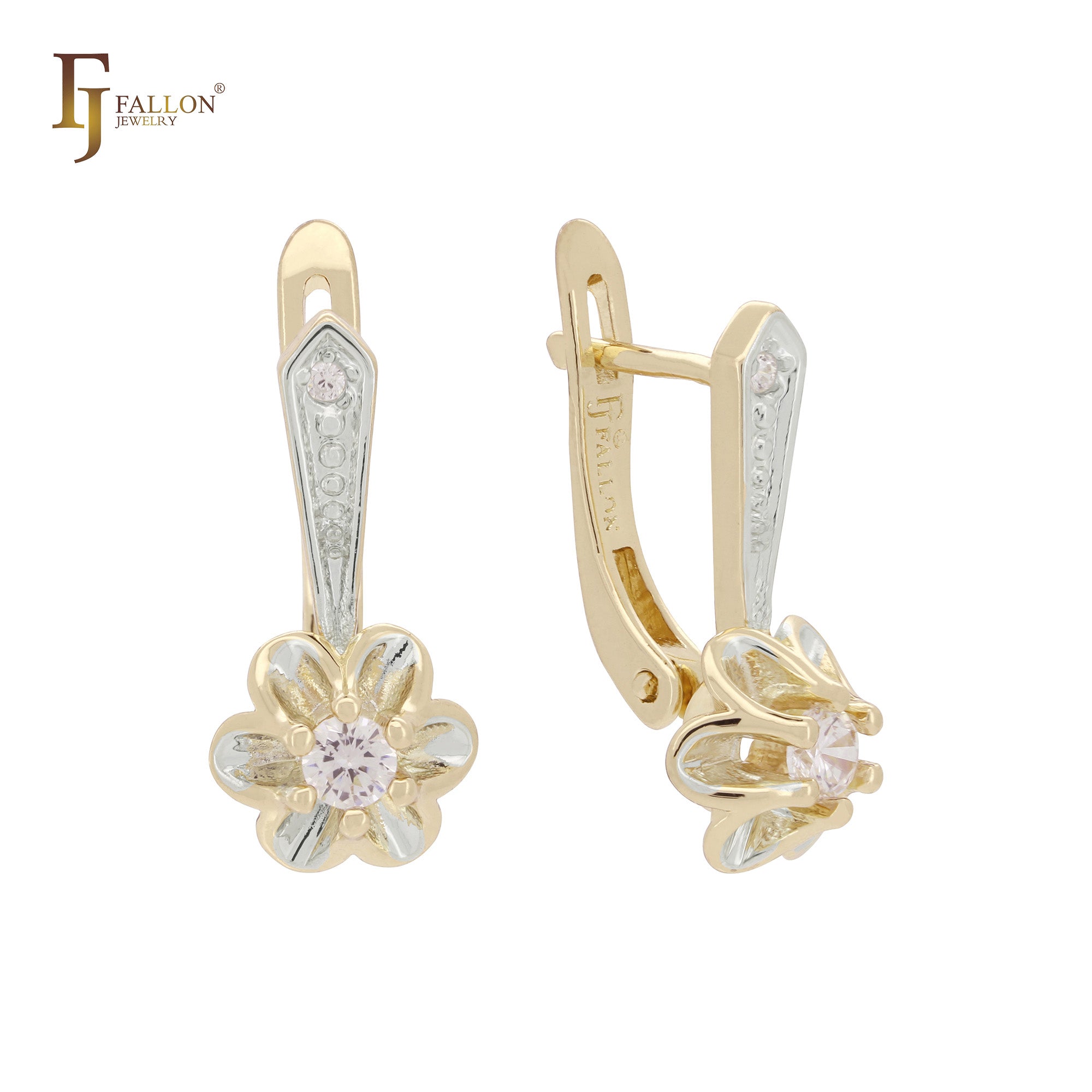 Aretes flor solitaria en Oro 14K, Oro Rosa, baño de dos tonos