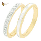 Anillos apilables de oro de 14 quilates en dos tonos con doble pavé de circonitas blancas