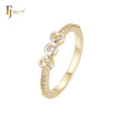 Double Hearts of white CZs 14K Gold Plain Design Fashion Rings