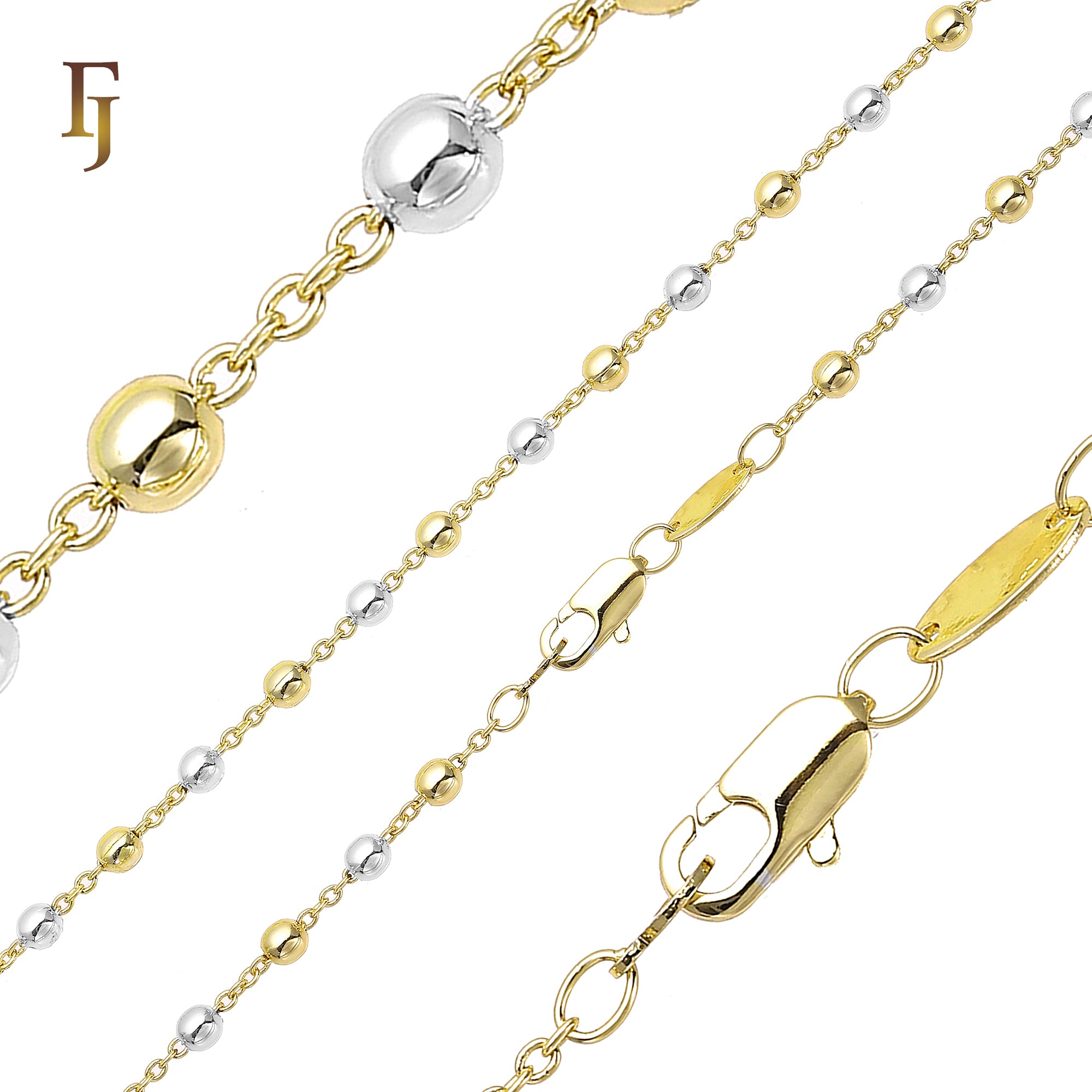 .Cadenas de cuentas con eslabones tipo cable chapadas en oro blanco, oro de 14 quilates, oro rosa, dos tonos