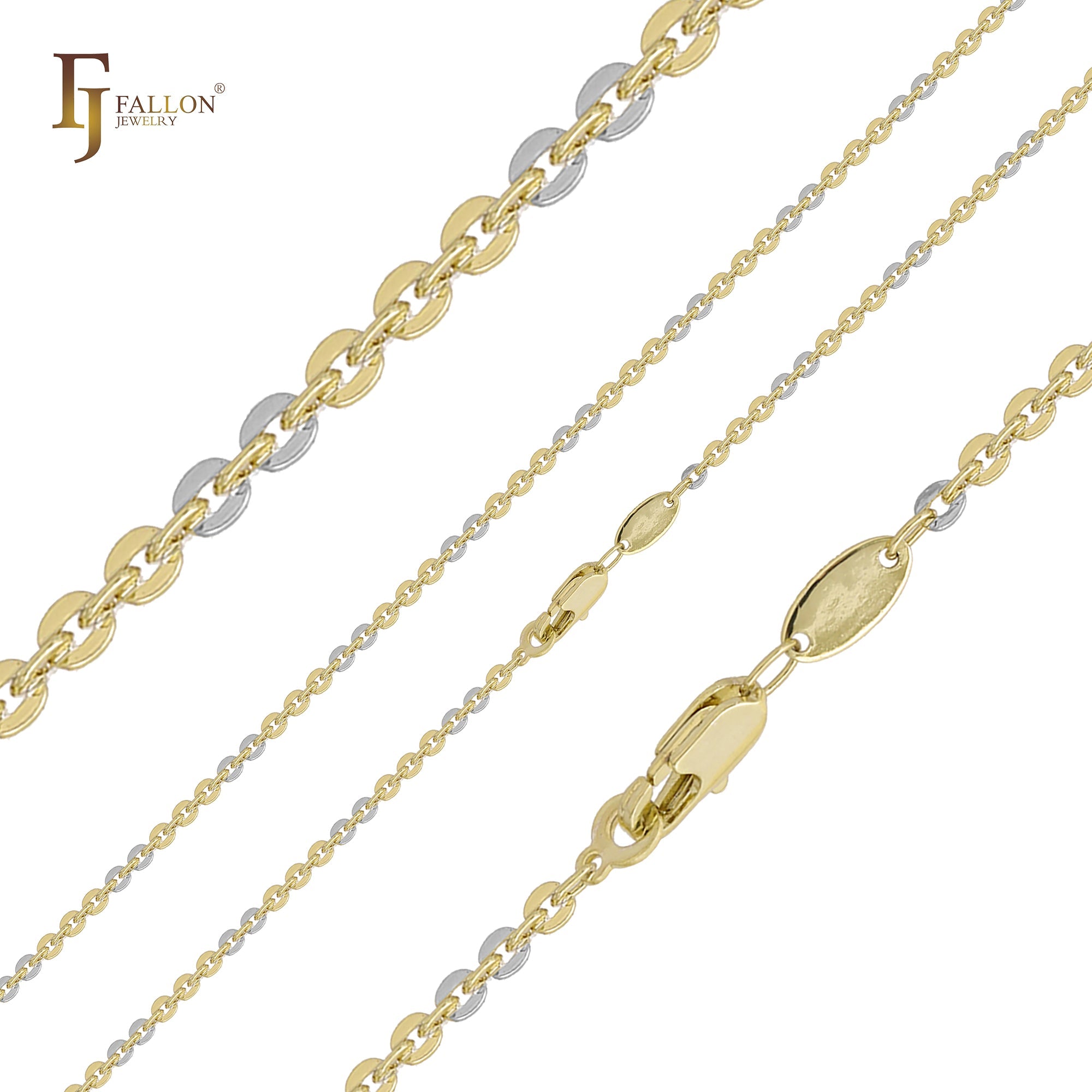 Cadenas de eslabones elegantes rolo con cable de disco hueco chapadas en oro de 14 quilates, oro rosa y oro blanco