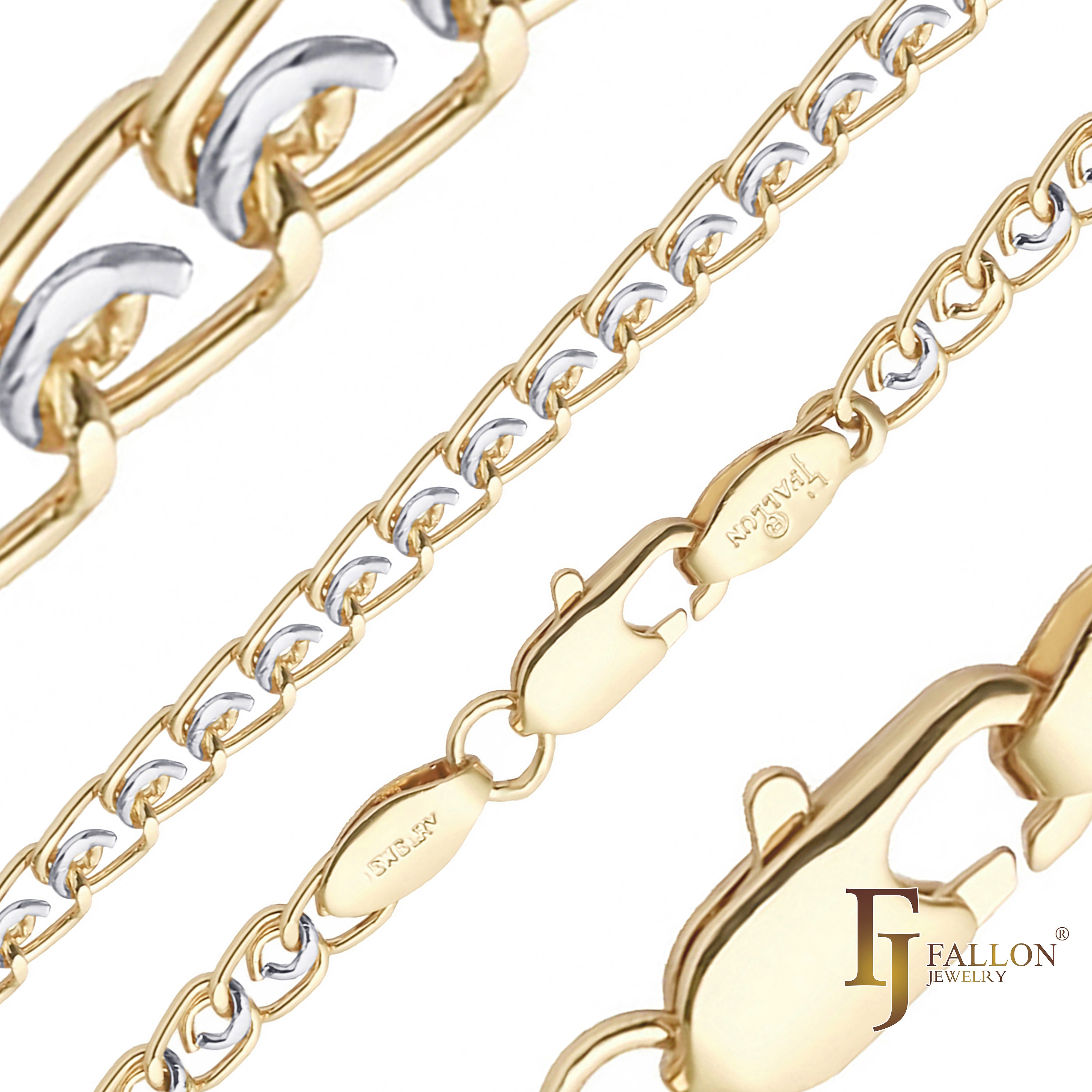 Weaving love cable link chains plated in 14K Gold, two tone, 18K Gold