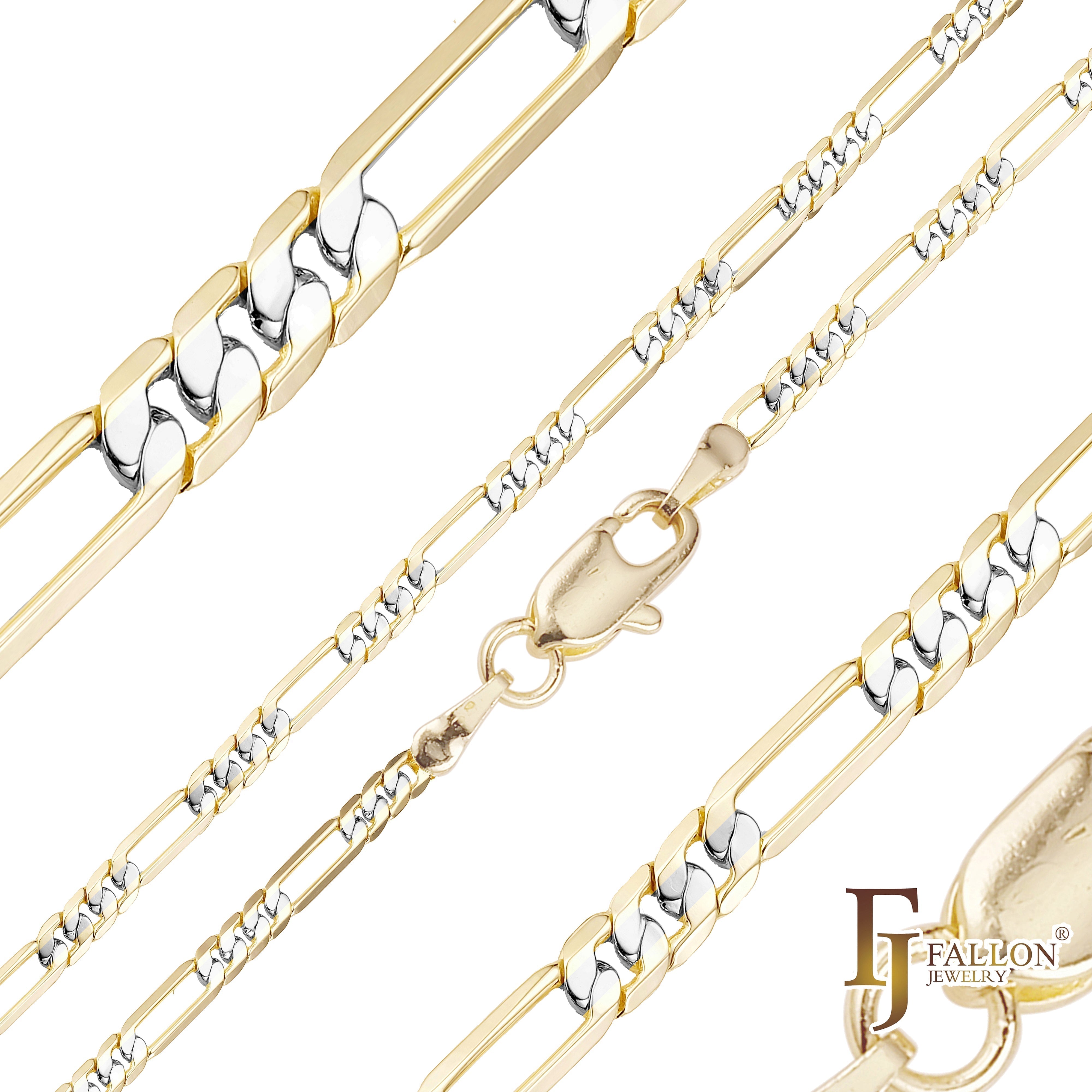 クラシック フィガロ リンク 14K ゴールド ツートン チェーン [細い 2mm-5mm]