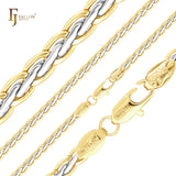 Classic Spiga wheat chains plated in White Gold, 14K Gold, Rose Gold, two tone