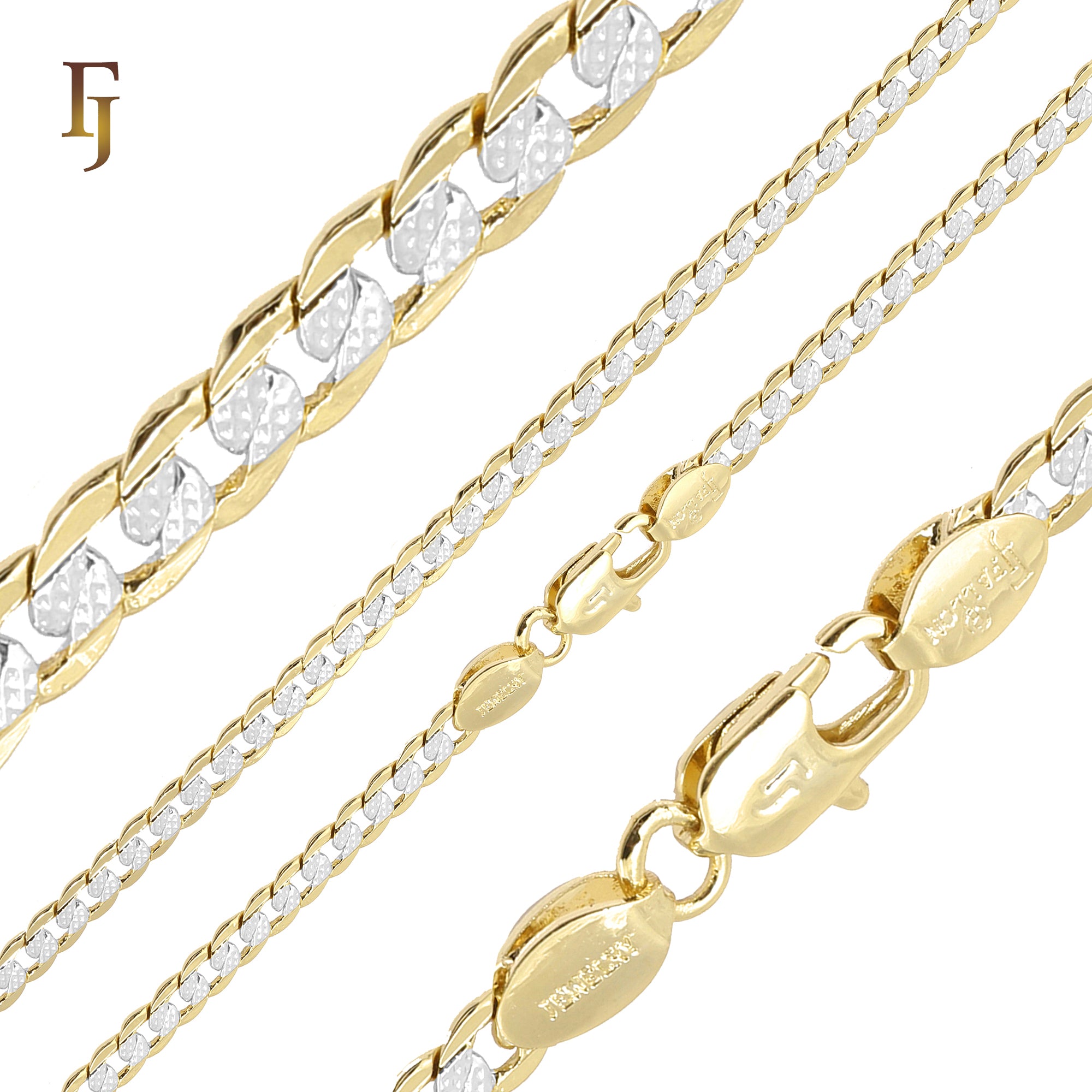 Correntes marteladas dispersas com elos de meio-fio banhadas em ouro 14K ou ouro rosa