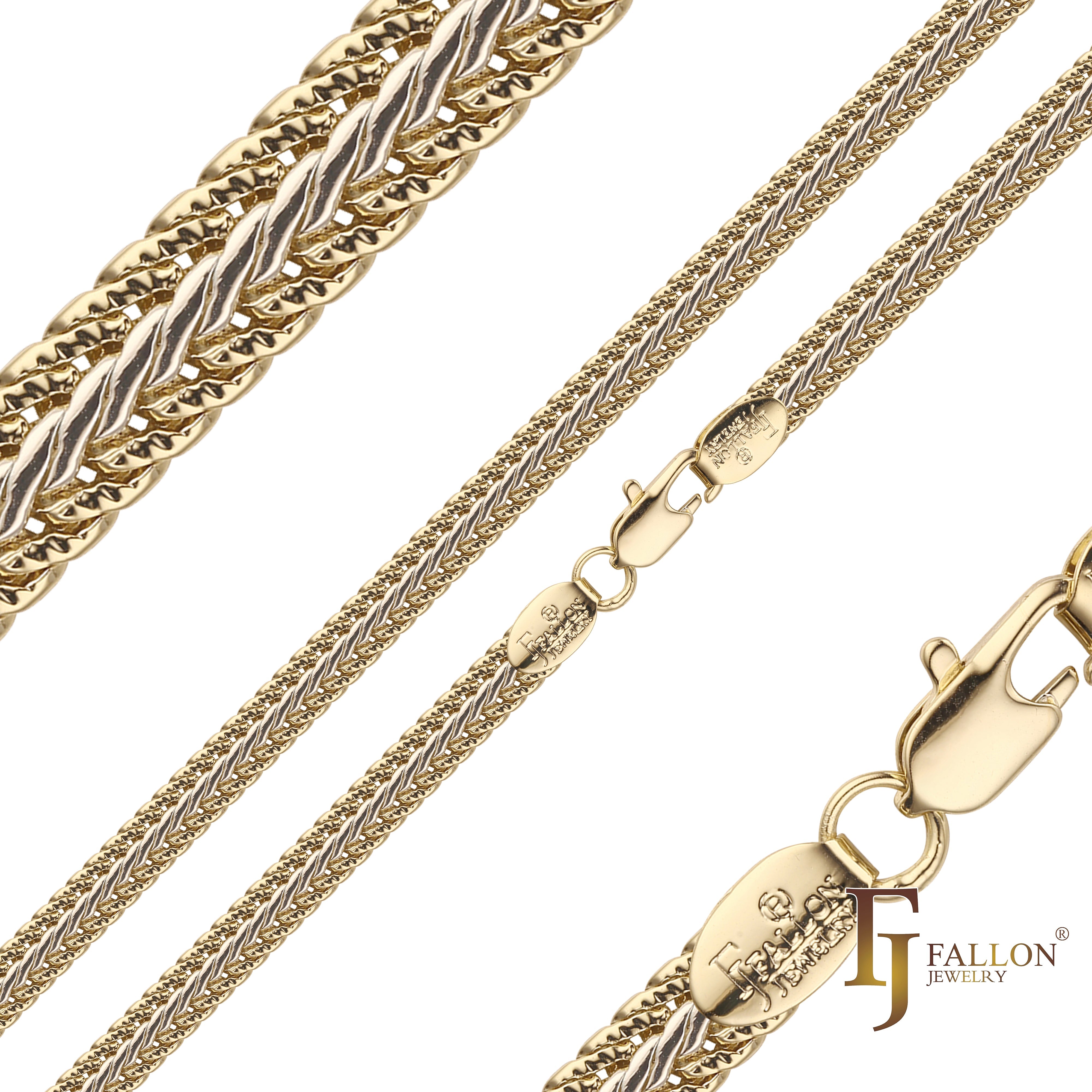 Foxtail compact link hammered 14K Gold, Rose Gold, two tone white gold chains