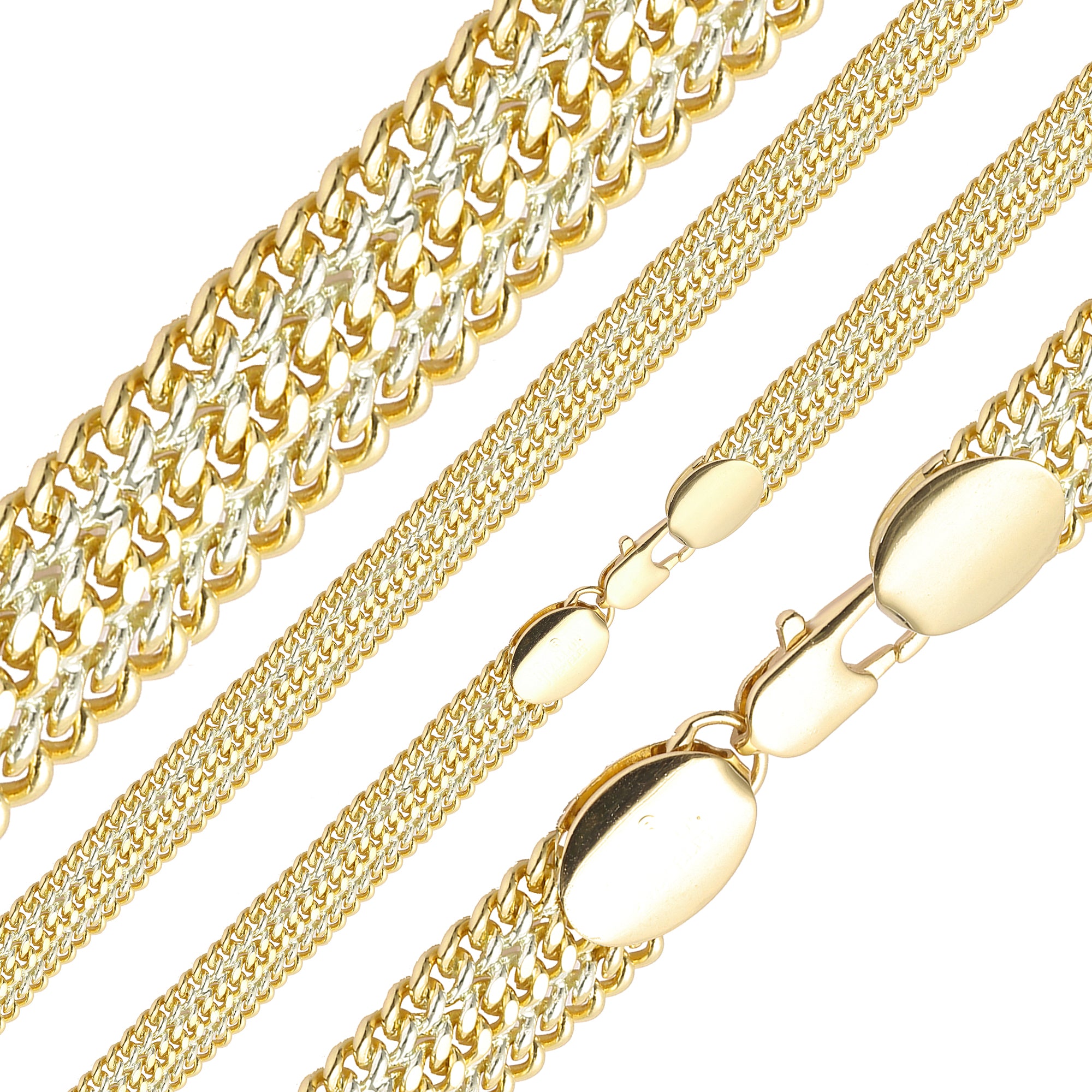 Three way link Cuban chains plated in 14K Gold, Rose Gold two tone
