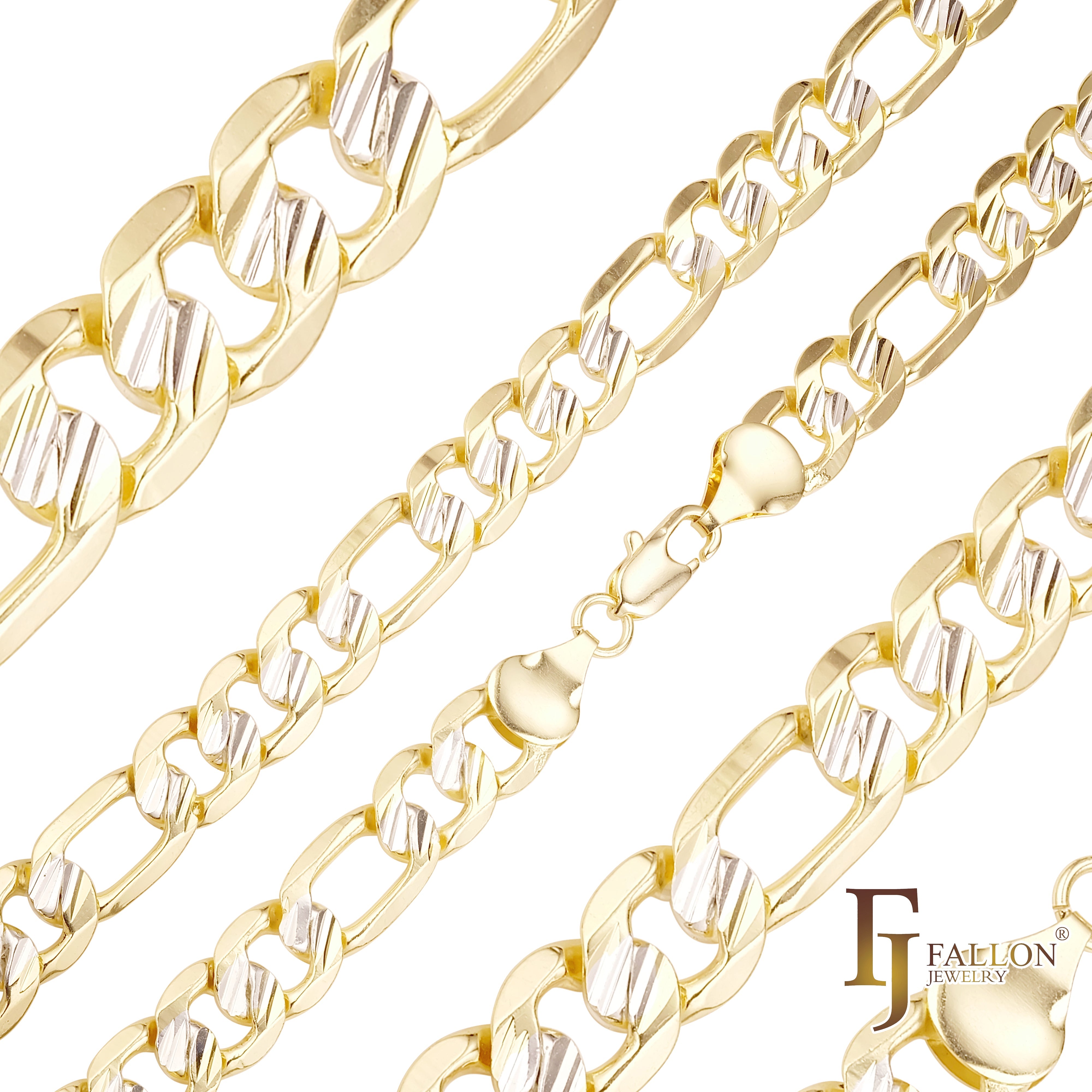 Figaro link slashes hammered chains plated 14K Gold two tone