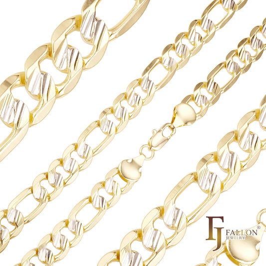 Figaro link slashes hammered chains plated 14K Gold two tone