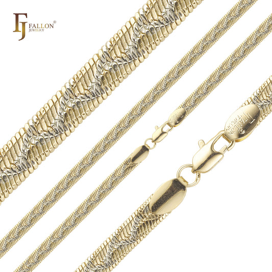 Flat Snake chains plated in 14K Gold, Rose Gold, two tone