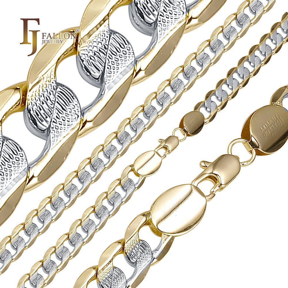 Ripple hammered Curb chains plated in 14K Gold two tone