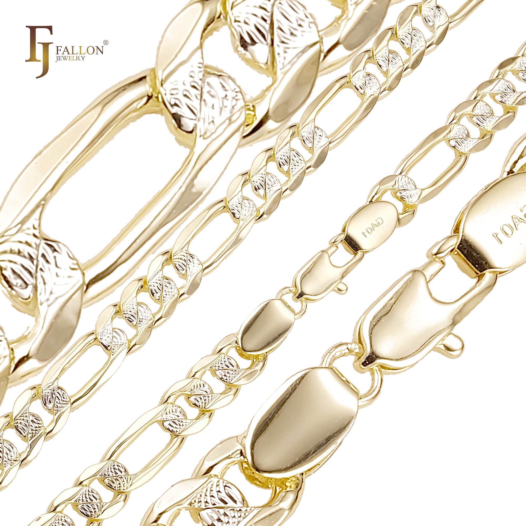 Cadenas martilladas con eslabones Figaro chapadas en Oro 14K