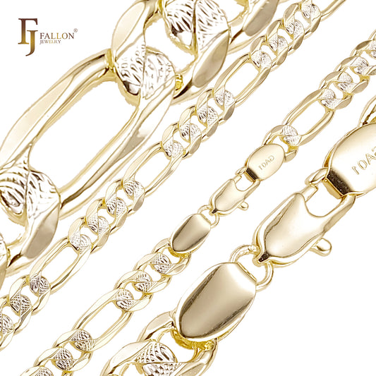 Cadenas martilladas con eslabones Figaro chapadas en Oro 14K