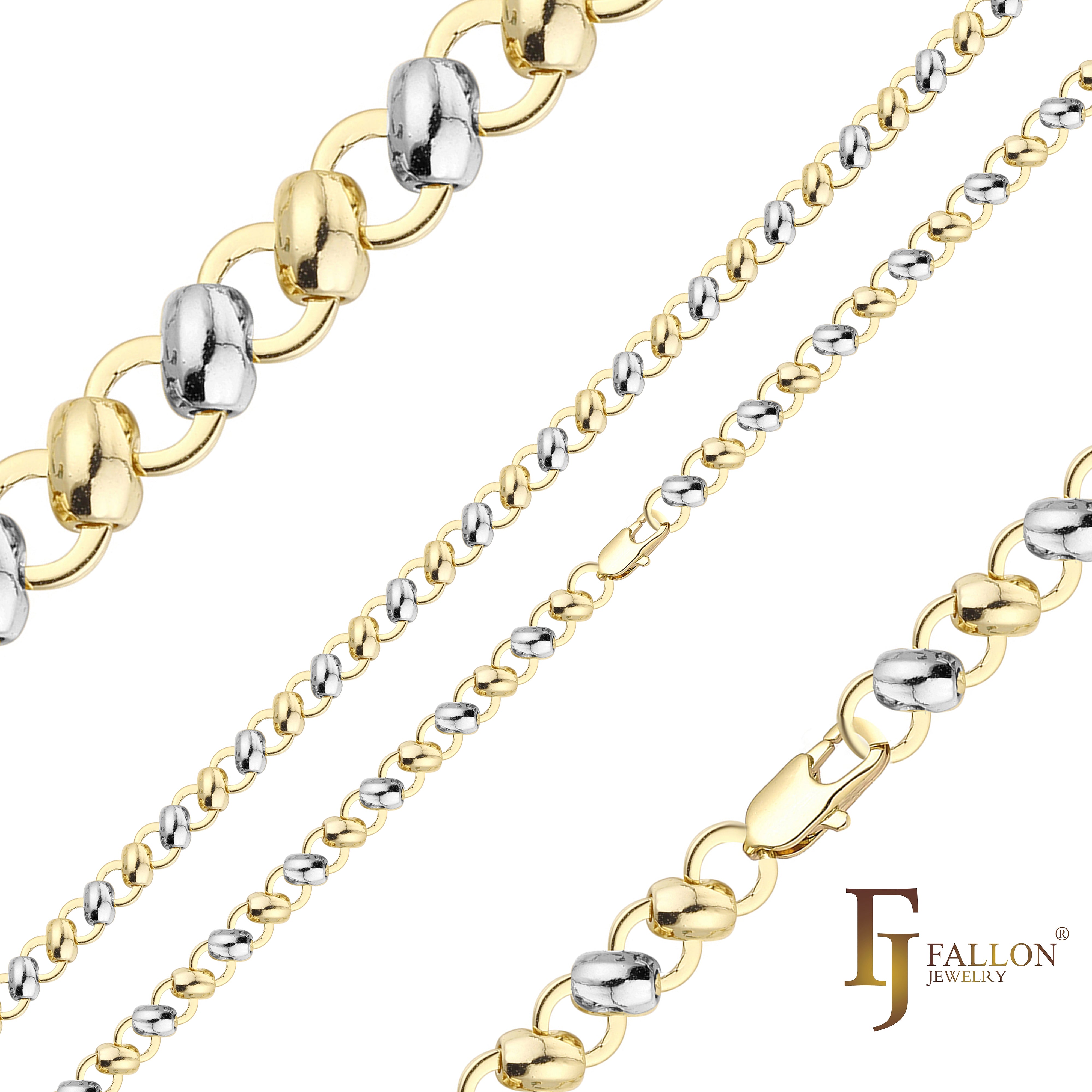 {Personalizar} Cuentas y cadenas de eslabones elegantes rolo chapadas en oro de 14 quilates, dos tonos