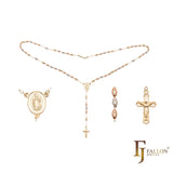 Italian Virgin of Guadalupe Catholic (Hollow Cut-Out Oval Beads) 14K Gold two tone Rosary Necklace
