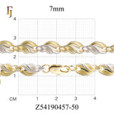 Twisted Leaf Link Chain Necklace – Dual Tone Yellow & White Gold Plated Brass Necklace with Lobster Clasp