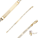 .Figaro enlace ondulado martillado 14K oro dos tonos pulseras de identificación para hombres