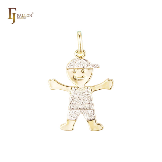 Little boy with a cap Children Happy 14K Gold two tone Pendant