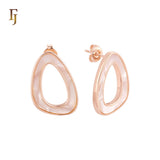 Irregular Hollow rounded shaped of Black or White Onyx 14K Gold, Rose Gold Stud Earrings